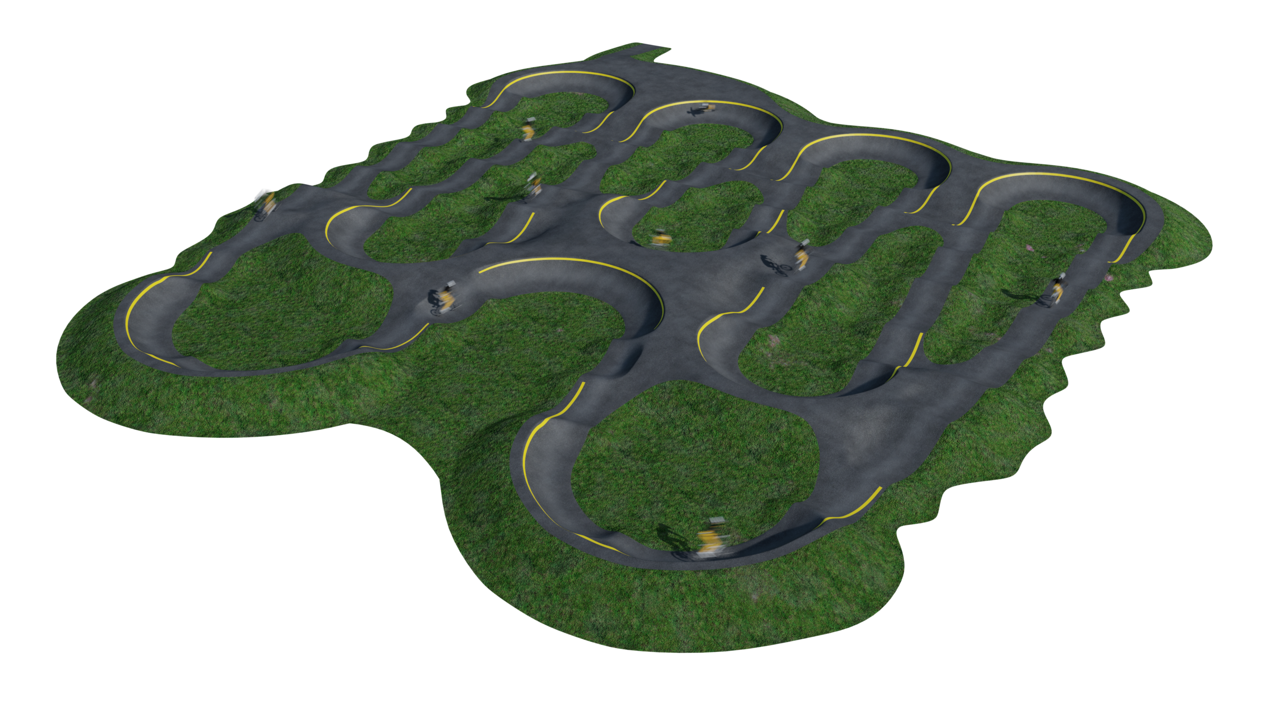 Three-dimensional concept rendering of a pump track