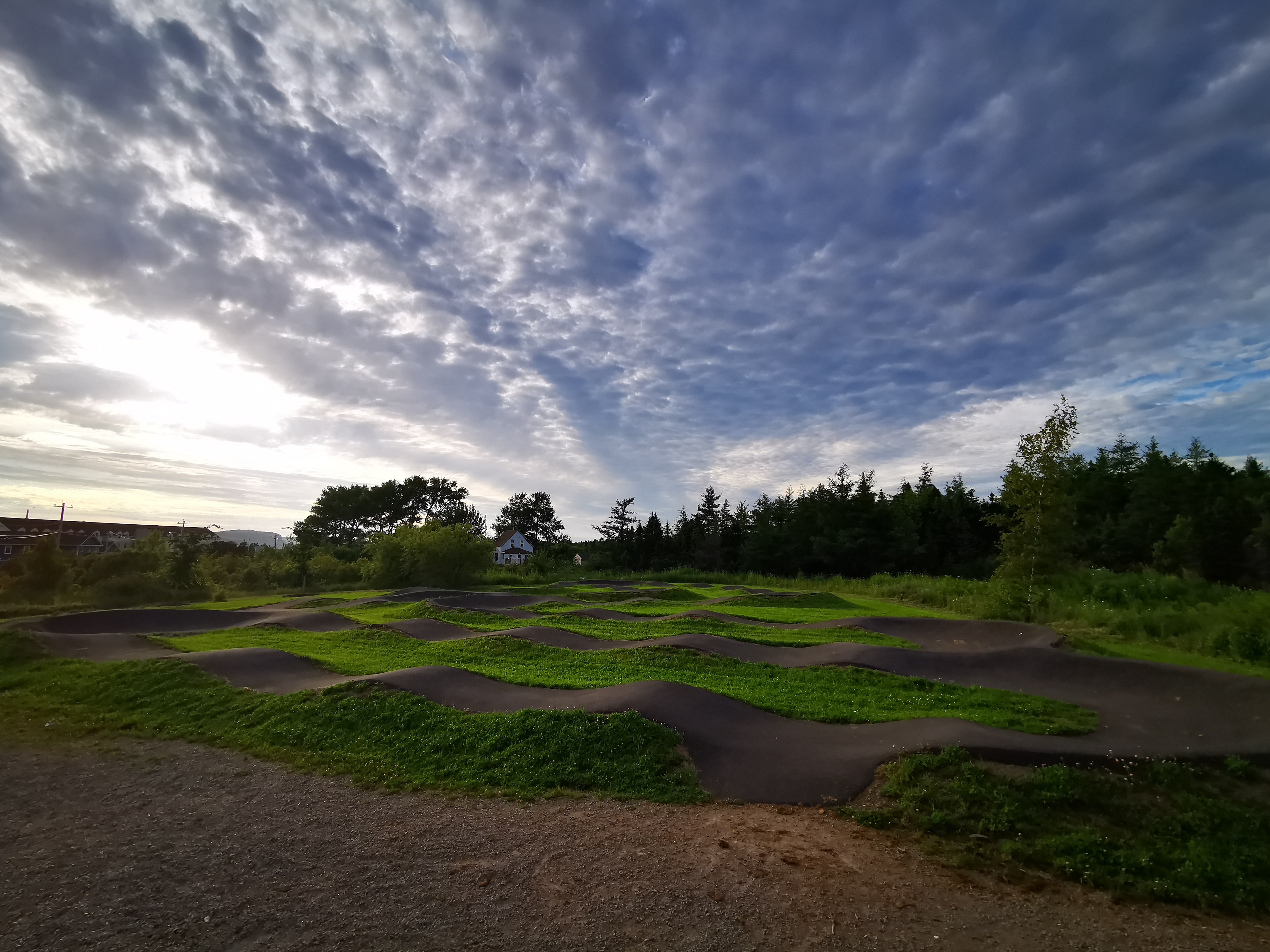 Completed pump track in evening light